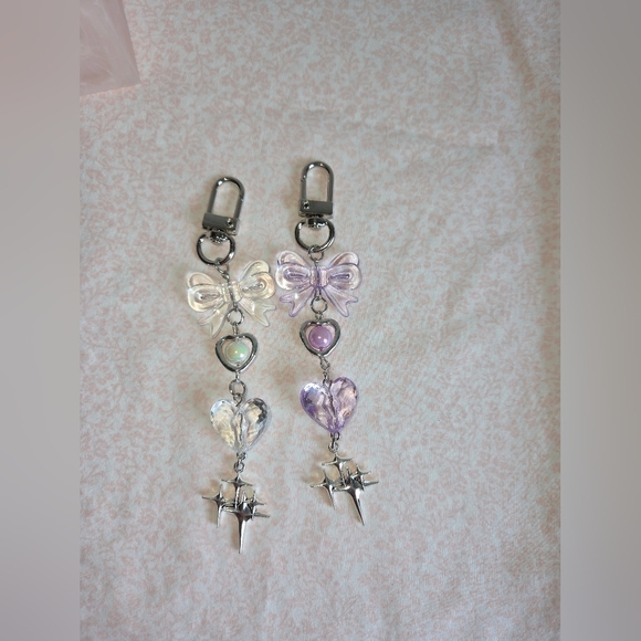 Y2K Bow Phone Charm Strap – Pink, White, & Purple (Aesthetic Keychain/Accessory) - Picture 4 of 6